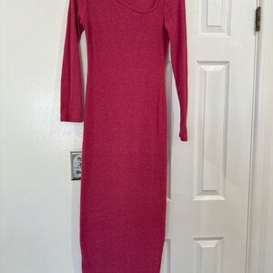 Fashion Nova Raspberry Ribbed Long Sleeve Maxi Dress